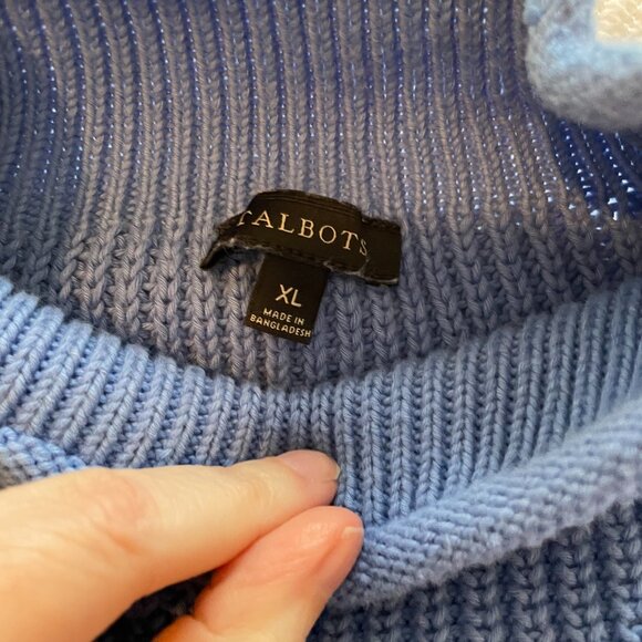 Talbots Cotton Knit Sweater Mock Neck Ribbed Pullover Casual Blue XL long sleeve - Picture 6 of 8